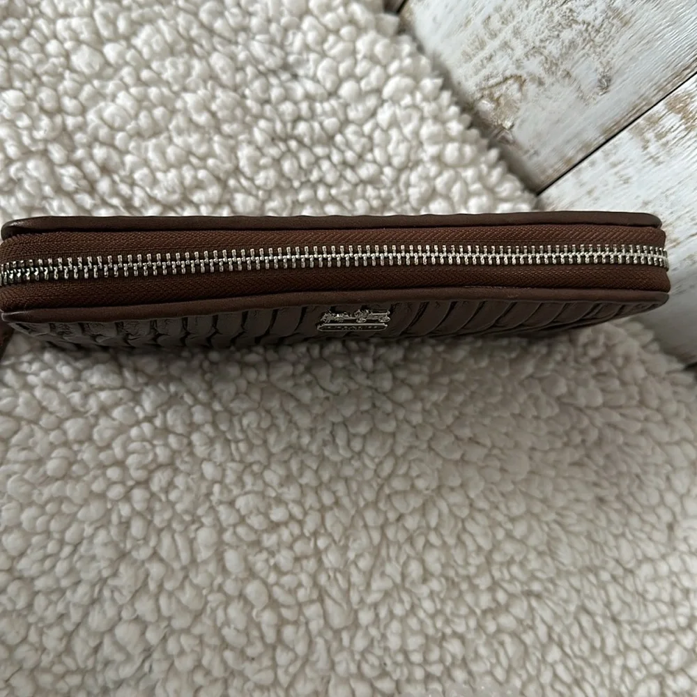 Coach Metallic Bronze Madison Gathered Leather Accordion Zip Wallet